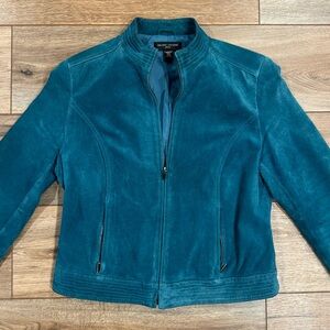 VALERIE STEVENS VINTAGE 1990s Blue Suede Genuine Leather Jacket | Size PM